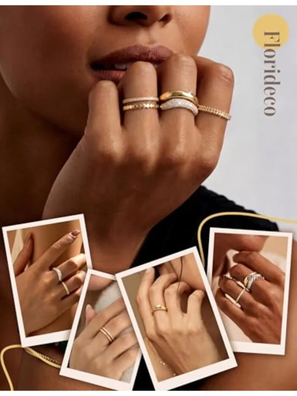 14K Gold Plated Stackable Dainty Cubic Zirconia Ring Set Chunky Dome Band Thumb